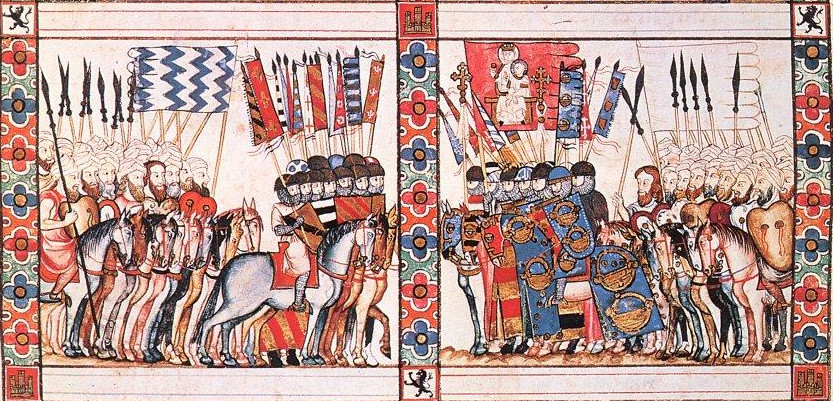 Každodenní realitou občanské války byli i křesťanští rytíři v žoldu maurských vojsk - i proti sobě. Zde na iluminaci Cantigas de Santa Maria 181, obrana města Marakéše v Marockém sultanátu. Pod praporem panny Marie vidíme erb rodu de Lara - dva kotlíky, znamení, že dokážou uživit dvě vojska. Každodenní realitou občanské války byli i křesťanští rytíři v žoldu maurských vojsk - i proti sobě. Zde na iluminaci Cantigas de Santa Maria 181, obrana města Marakéše v Marockém sultanátu. Pod praporem panny Marie vidíme erb rodu de Lara - dva kotlíky, znamení, že dokážou uživit dvě vojska.